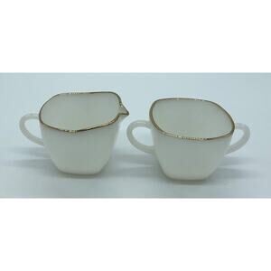 Vintage Anchor Hocking Fire King Charm White Milk Glass Creamer Open Sugar Bowl